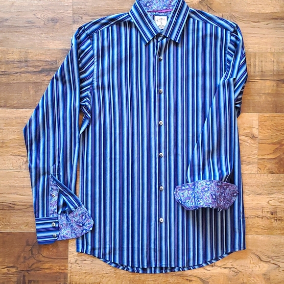J. Garcia Other - J. Garcia Men’s Long Sleeve Shirt Blue Stripe Flip Contrast Cuff Cotton Small